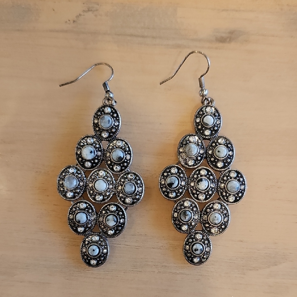 Elegant Silver and Black Dangle Earrings